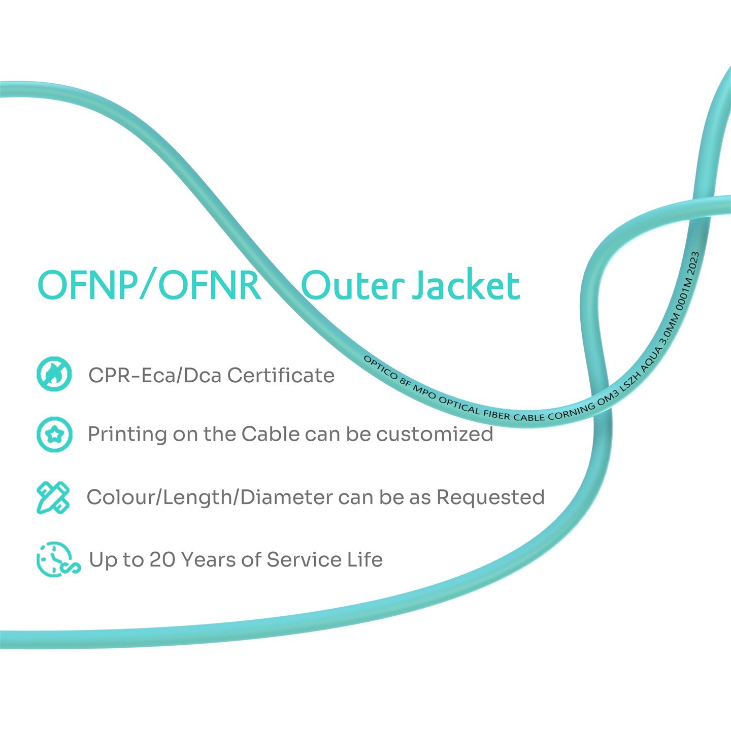 8F MPO Male To MPO Female Trunk Cable OM3