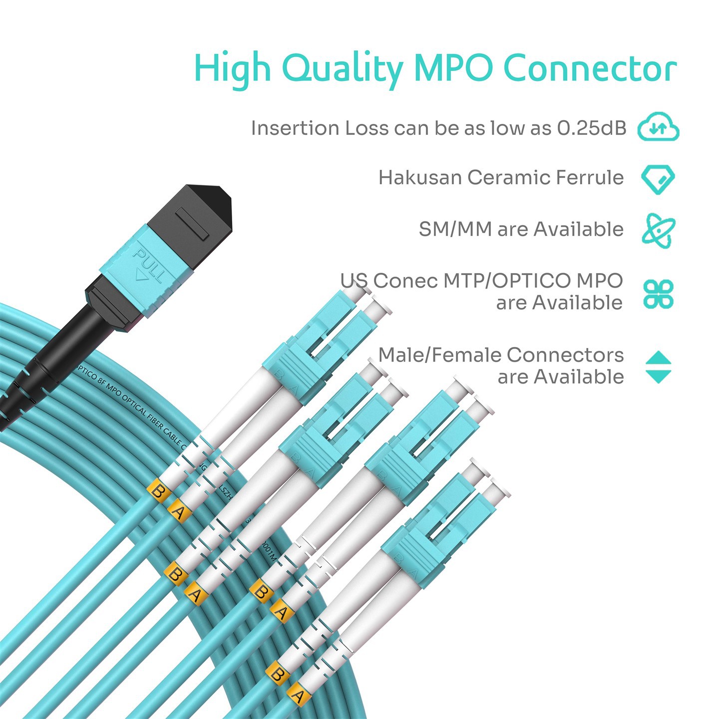 MPO-SC/PC 8j Single-mode And MPO-LC/ PC 8j OM3